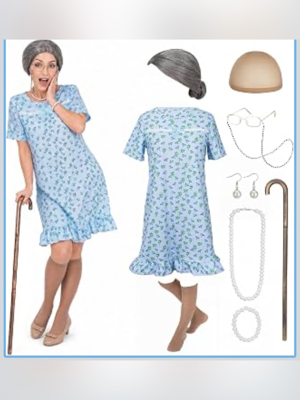 10PCS Old Lady Costume 100 Days for School Adult Gray Bun Grandma C